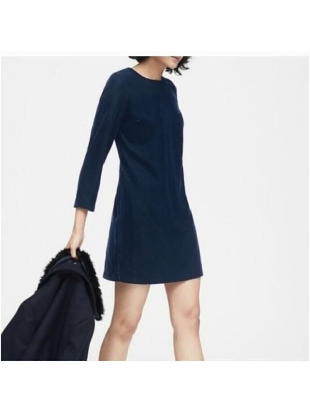 NWT BANANA REPUBLIC | LS Shift Velvet Dress Preppy Navy Sz 2P